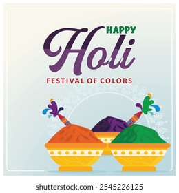 The vibrant Holi festival of colors in India. Colorful powder and color splashes that symbolize happiness. Holi hai concept. Flat vector illustration. 