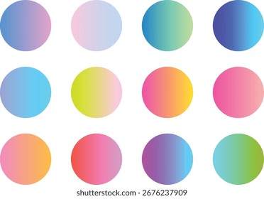 Vibrant Holographic Gradient Circles Set for Modern Design Elements and UI Buttons Isolated on Transparent Background.