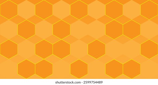 A vibrant honeycomb pattern with orange and yellow hexagons, creating a seamless geometric background. Ideal for design, branding, and digital art