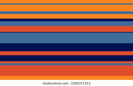 Vibrant horizontal stripes in bold orange, blue, and navy create a dynamic, modern design. Perfect for backgrounds, website banners, textiles, or any project needing a geometric, energetic aesthetic.