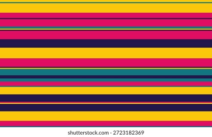 Listras horizontais vibrantes em negrito amarelo, rosa, azul-petróleo e azul-marinho criam um padrão dinâmico e alegre.  Perfeito para fundos, têxteis ou design de site, esta imagem evoca energia e otimismo.