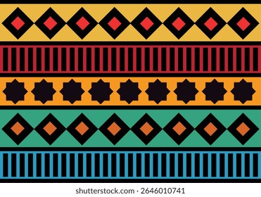 Vibrant Horizontal Stripes Featuring Diamonds Stars And Vertical Lines