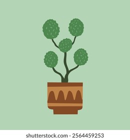 Vibrant Houseplant in a Terracotta Pot Against a Soft Mint Background