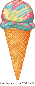 Vibrant ice cream cone with rainbow colors