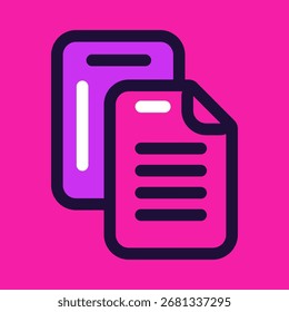 A vibrant icon of a document layered over a smartphone, symbolizing copying, pasting, or data transfer on a mobile device.
