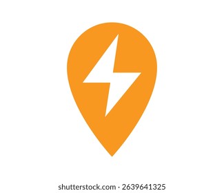 Vibrant icon featuring a lightning bolt within a map pin, symbolizing power, energy, and location. Use for navigation, technology, or innovative solutions.