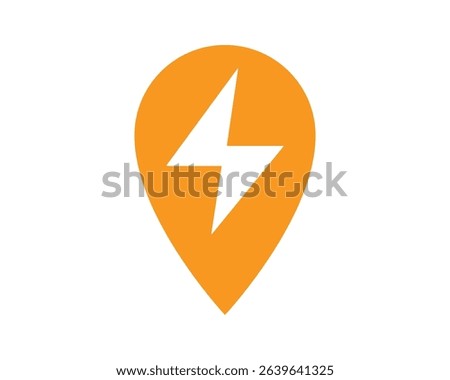 Vibrant icon featuring a lightning bolt within a map pin, symbolizing power, energy, and location. Use for navigation, technology, or innovative solutions.