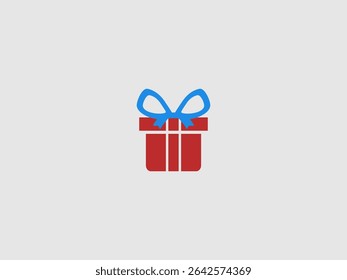 A vibrant icon of a red gift box adorned with a light blue bow