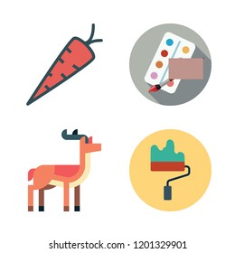 vibrant icon set. vector set about watercolor, antelope, paint roller and carrot icons set.