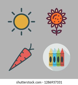 vibrant icon set. vector set about sunflower, crayons, carrot and brightness icons set.