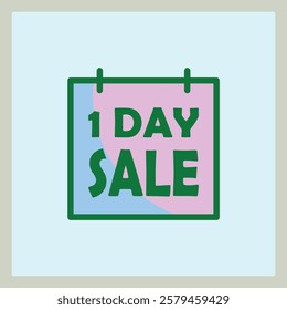 A vibrant icon showcasing a one day sale with green text on a colorful calendar design