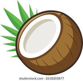 Un vibrante diseño ilustrado de Vector de frutas de coco con texturas detalladas, Elementos tropicales y un diseño limpio ideal para uso digital o impreso
