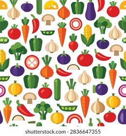 Vibrant illustration of assorted fresh vegetables and fruits in a repeating pattern