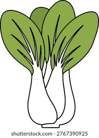 A vibrant illustration of bok choy, showcasing its fresh green leaves and crisp white stalks, perfect for culinary or health-related designs.