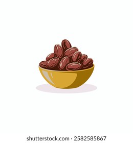 A vibrant illustration of a bowl overflowing with dates.