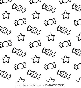 Vibrant illustration of candy and star patterns on a white background, ideal for children's themes, party supplies, and creative projects, adding a fun touch