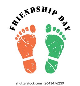 A vibrant illustration celebrating Friendship Day, featuring two colorful footprints symbolizing togetherness and companionship.  The design is simple yet effective, perfect for cards, social media