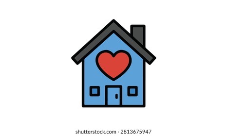 Vibrant illustration of a charming house featuring a red heart, perfect for real estate, home improvement, or love-themed design projects.
