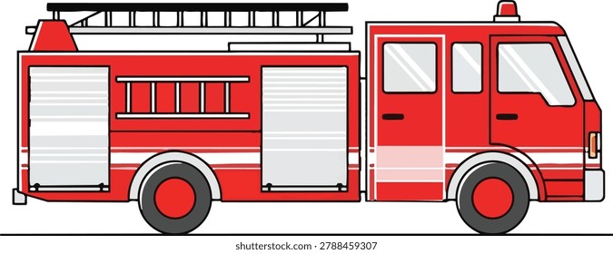 A vibrant illustration of a classic red fire engine, complete with a ladder on top.