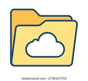 A vibrant illustration of a cloud storage concept represented by yellow folders with a cloud icon.