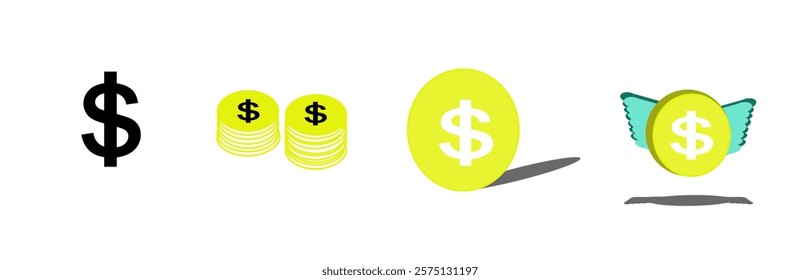 A vibrant illustration depicting the journey of financial success. From a single dollar sign symbolizing the foundation, the image progresses to a stack of coins representing growth and accumulation. 