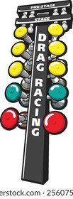 Vibrant illustration of a drag racing Christmas tree light, capturing the excitement and thrill of high-speed competition. Ideal for motorsport enthusiasts