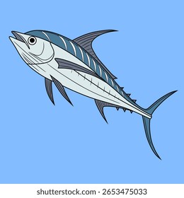 Ilustração vibrante de um peixe escolar com linhas e cores arrojadas, ideal para o design de frutos do mar, educação marinha, conteúdo de pesca ou projetos gráficos com temática oceânica.
