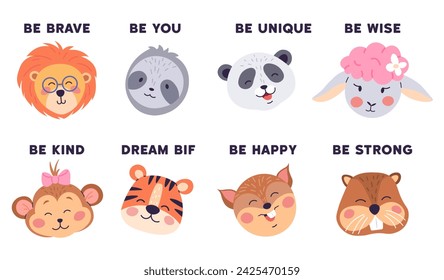 vibrant illustration features adorable animal faces paired with uplifting messages, encouraging a growth mindset in children through playful visuals.