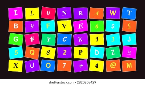 Vibrant illustration featuring jumbled characters, perfect for themes of data, encryption, communication, and education.