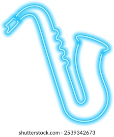 Lebhafte Illustration mit Neonsaxophon, blau leuchtendes Symbol. Perfekt für Jazz-Themen-Design, indem Sie Energie und musikalische Stimmung zu Ihren Projekten. Abstraktes Blasinstrument für Saxophone.