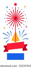 A vibrant illustration of fireworks bursting in the sky, perfect for adding a festive touch to your designs. This cheerful graphic is ideal for celebratory events, holidays.