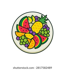 Vibrant illustration of a fruit plate with sliced watermelon pineapple and grapes