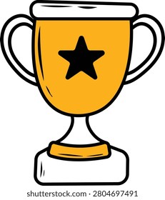 A vibrant illustration of a golden trophy featuring a prominent black star, symbolizing victory, achievement, and excellence in competitions and awards.