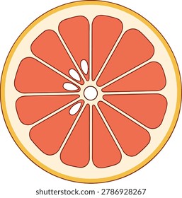 A vibrant illustration of a grapefruit slice showing its segments and seeds