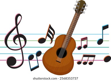 Vibrant illustration of guitar with musical notes