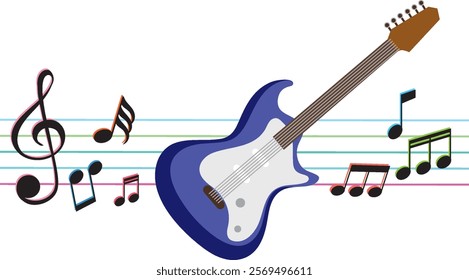 Vibrant illustration of guitar with musical notes