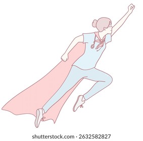 Uma ilustração vibrante de um super-herói de saúde, mostrando força e dedicação na medicina e na saúde