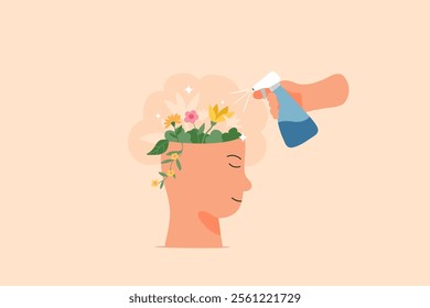 A vibrant illustration of a human head growing flowers, symbolizing personal growth, mental health, and nurturing positivity.