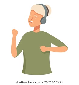 Vibrant illustration of a joyful young adult with headphones dancing and enjoying music