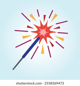 A vibrant illustration of a lit sparkler against a light blue background.  Perfect for celebratory designs.