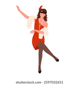 A vibrant illustration of a lively flapper dancer, showcasing the iconic 1920s fashion and energetic movement