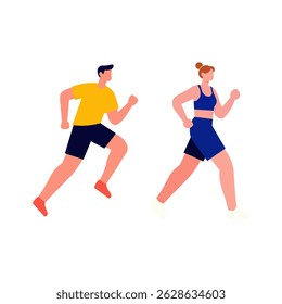 A vibrant illustration of a man and a woman running, showcasing a dynamic and active lifestyle.
