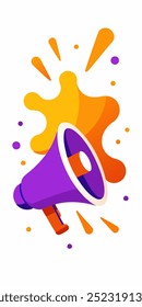 A vibrant illustration of a megaphone with a colorful abstract shape behind it, ideal for attention-grabbing announcements, important messages, and marketing campaigns.