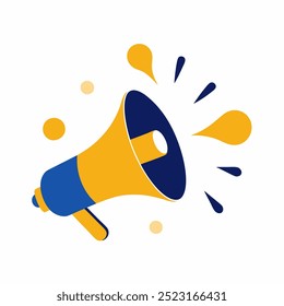 A vibrant illustration of a megaphone, perfect for representing communication, marketing, and announcement. The angled megaphone, with sound waves.