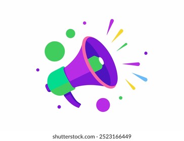 A vibrant illustration of a megaphone with sound waves, symbolizing an announcement, perfect for marketing, communication, and advertising projects. The colorful design adds a playful touch.