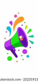 A vibrant illustration of a megaphone surrounded by colorful abstract shapes. This eye-catching design is ideal for advertising, promotions, or any project that needs a bold announcement.