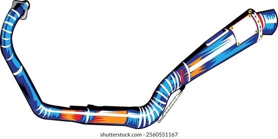 Vibrant illustration of a motorcycle exhaust pipe, emphasizing sleek design and performance enhancement, perfect for custom bike enthusiasts and automotive engineering