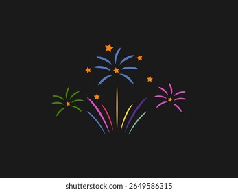 a vibrant illustration of multiple fireworks exploding against a dark background