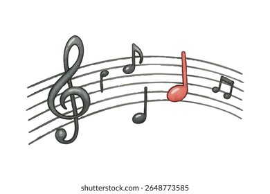 Vibrant  illustration of music notes, treble clef, colorful waves, and headphones. Ideal for posters, playlists, teaching materials, music apps, and creative audio-themed designs.