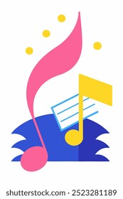 Una ilustración vibrante de una nota musical con un diseño estilizado, perfecto para agregar un toque divertido y enérgico a sus proyectos. Este alegre gráfico es ideal para diseños relacionados con la música.